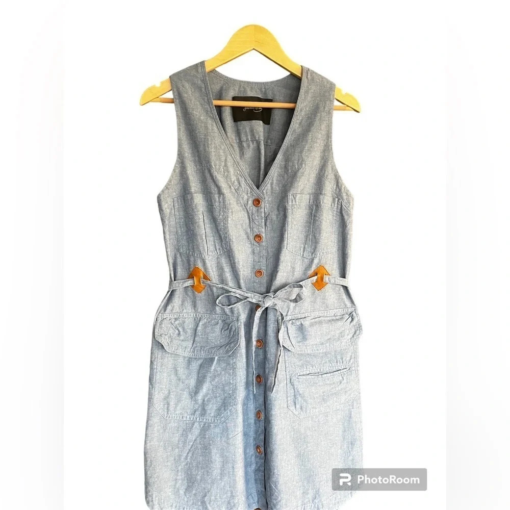 Rachel Comey Light Blue Denim Midi Dress with Tan Accents